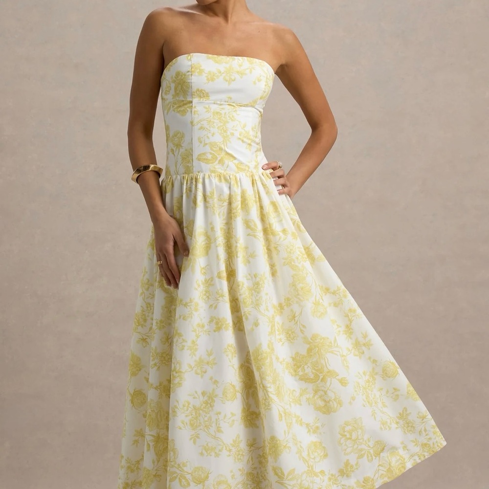 Brand New- Club L London Bluebell Lemon Poplin Drop Waist Midi Dress 🍋✨ - Picture 10 of 16